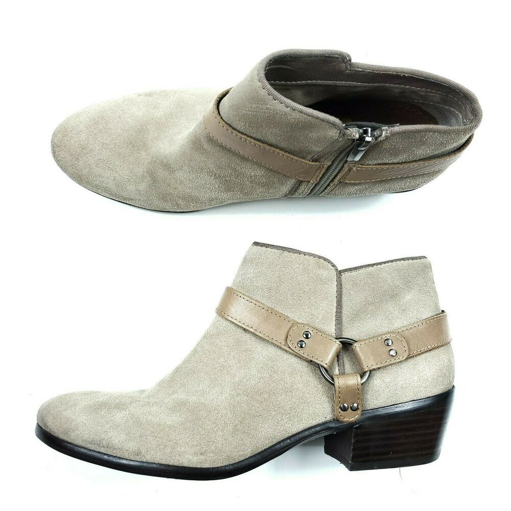 Sam Edelman Womens Phoenix Booties 9.5 Tan Suede Leather Harness Zip Boots Boho